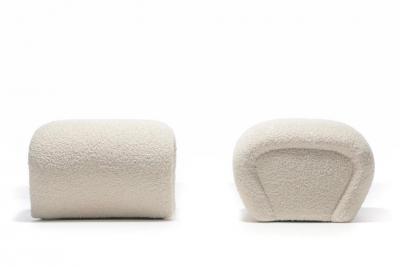 Karl Springer Pair of Post Modern Karl Springer Style Ottomans in Ivory White Boucl 