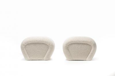 Karl Springer Pair of Post Modern Karl Springer Style Ottomans in Ivory White Boucl 