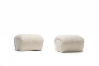 Karl Springer Pair of Post Modern Karl Springer Style Ottomans in Ivory White Boucl 