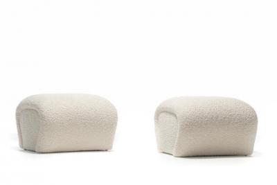 Karl Springer Pair of Post Modern Karl Springer Style Ottomans in Ivory White Boucl 