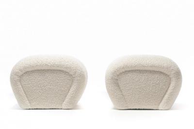 Karl Springer Pair of Post Modern Karl Springer Style Ottomans in Ivory White Boucl 