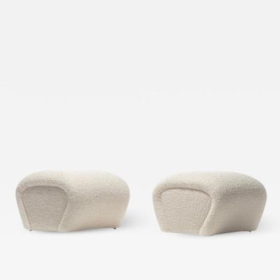 Karl Springer Pair of Post Modern Karl Springer Style Ottomans in Ivory White Boucl 