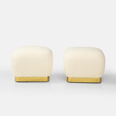 Karl Springer Pair of Souffle Ottomans in Ivory Boucl and Brass by Karl Springer