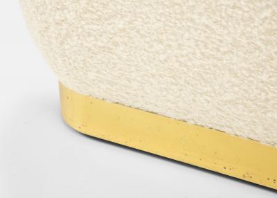 Karl Springer Pair of Souffle Ottomans in Ivory Boucl and Brass by Karl Springer