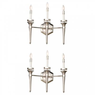 Karl Springer Pair of Three Light Wall Sconces