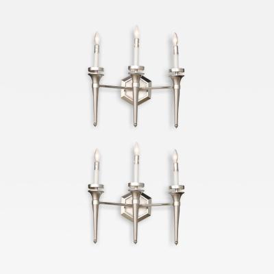 Karl Springer Pair of Three Light Wall Sconces