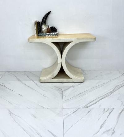 Karl Springer Patinated Karl Springer JMF Goatskin Console Table Signed 1970s