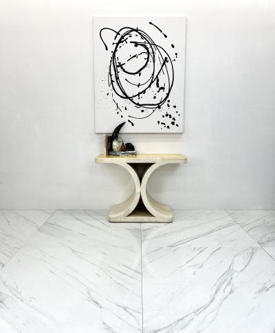 Karl Springer Patinated Karl Springer JMF Goatskin Console Table Signed 1970s