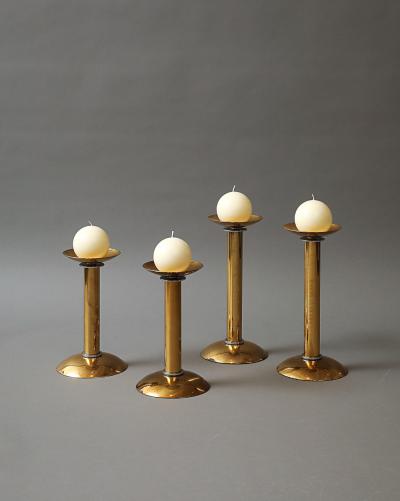 Karl Springer Polished Brass Candlesticks