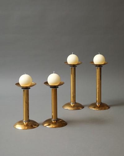 Karl Springer Polished Brass Candlesticks