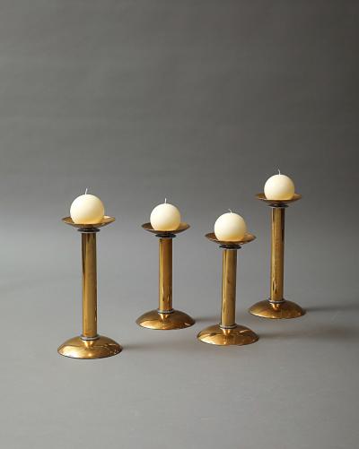 Karl Springer Polished Brass Candlesticks