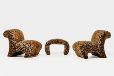 Karl Springer Post Modern Waterfall Bench Newly Upholstered in Leopard Velvet c 1980s