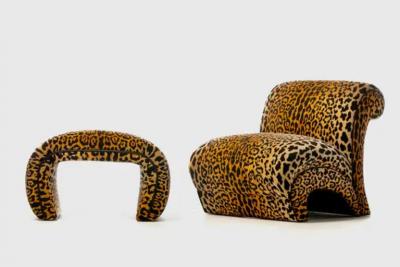 Karl Springer Post Modern Waterfall Bench Newly Upholstered in Leopard Velvet c 1980s