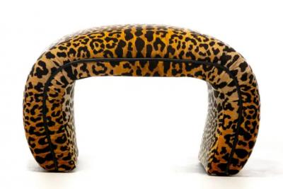 Karl Springer Post Modern Waterfall Bench Newly Upholstered in Leopard Velvet c 1980s
