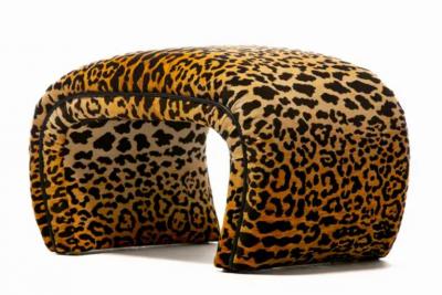 Karl Springer Post Modern Waterfall Bench Newly Upholstered in Leopard Velvet c 1980s