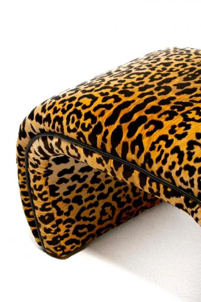 Karl Springer Post Modern Waterfall Bench Newly Upholstered in Leopard Velvet c 1980s