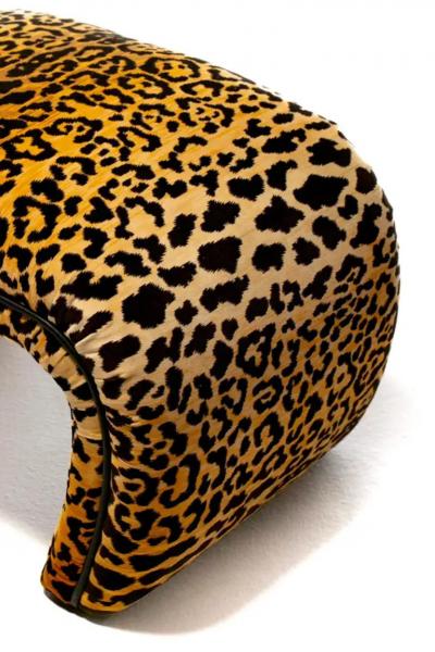 Karl Springer Post Modern Waterfall Bench Newly Upholstered in Leopard Velvet c 1980s