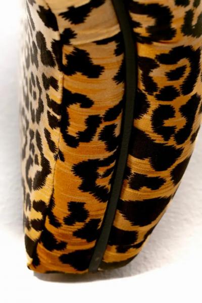Karl Springer Post Modern Waterfall Bench Newly Upholstered in Leopard Velvet c 1980s