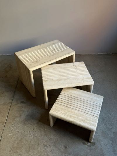 Karl Springer Postmodern Travertine Nesting Side Tables a Set of 3