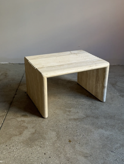 Karl Springer Postmodern Travertine Nesting Side Tables a Set of 3
