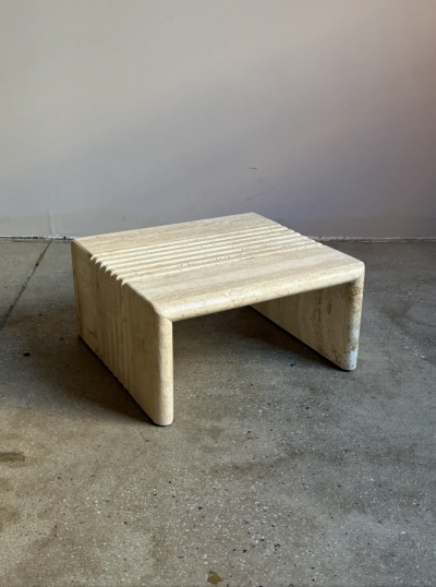 Karl Springer Postmodern Travertine Nesting Side Tables a Set of 3