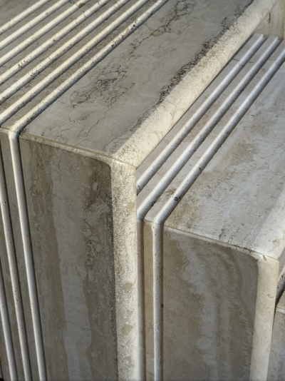 Karl Springer Postmodern Travertine Nesting Side Tables a Set of 3