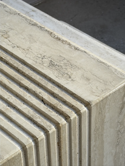 Karl Springer Postmodern Travertine Nesting Side Tables a Set of 3