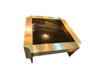 Karl Springer RARE MODERNIST KARL SPRINGER SATIN POLISHED BRASS CUTOUT COFFEE TABLE