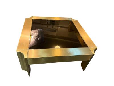 Karl Springer RARE MODERNIST KARL SPRINGER SATIN POLISHED BRASS CUTOUT COFFEE TABLE