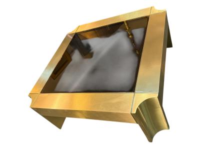 Karl Springer RARE MODERNIST KARL SPRINGER SATIN POLISHED BRASS CUTOUT COFFEE TABLE