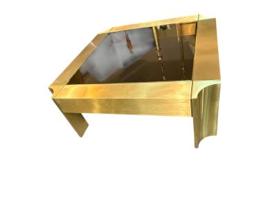 Karl Springer RARE MODERNIST KARL SPRINGER SATIN POLISHED BRASS CUTOUT COFFEE TABLE