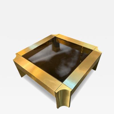 Karl Springer RARE MODERNIST KARL SPRINGER SATIN POLISHED BRASS CUTOUT COFFEE TABLE