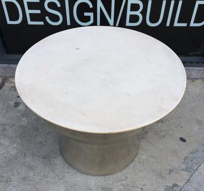 Karl Springer Rain Drum Side Tables in Polished Steel and Marble Karl Springer 1970s