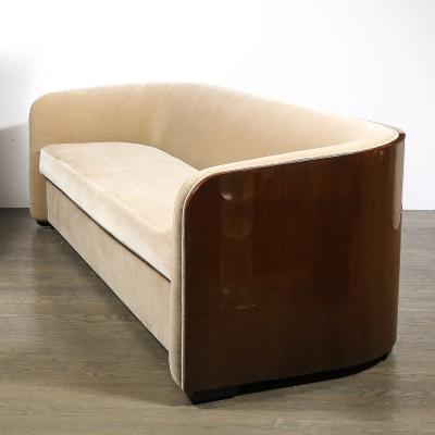 Karl Springer Rare Mid Century Curved Back Sofa in Book Matched Walnut signed Karl Springer