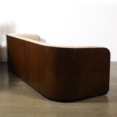 Karl Springer Rare Mid Century Curved Back Sofa in Book Matched Walnut signed Karl Springer