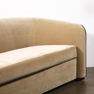 Karl Springer Rare Mid Century Curved Back Sofa in Book Matched Walnut signed Karl Springer