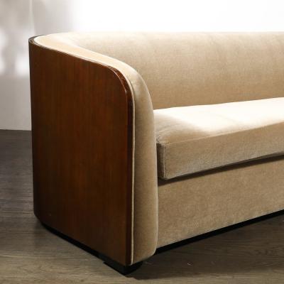 Karl Springer Rare Mid Century Curved Back Sofa in Book Matched Walnut signed Karl Springer