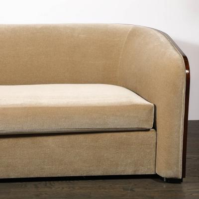 Karl Springer Rare Mid Century Curved Back Sofa in Book Matched Walnut signed Karl Springer