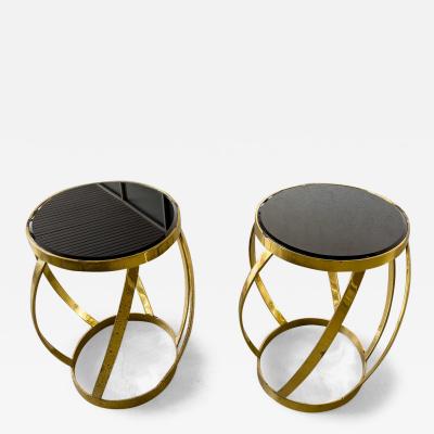 Karl Springer Rare Pair of Vintage Karl Springer Onyx and Brass Side Tables