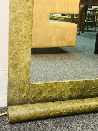 Karl Springer SCROLL CAPPED POST MODERN OSTRICH SKIN DESIGN METAL MIRROR