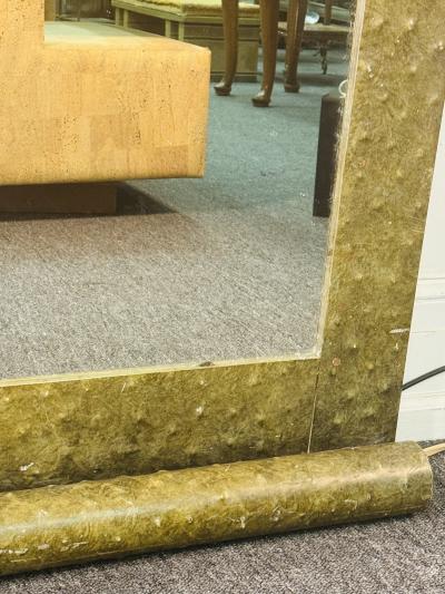 Karl Springer SCROLL CAPPED POST MODERN OSTRICH SKIN DESIGN METAL MIRROR