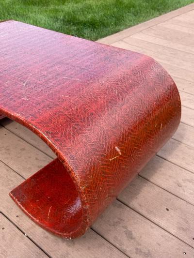 Karl Springer SCROLLED RED TEXTURED COFFEE TABLE IN THE MANNER OF KARL SPRINGER