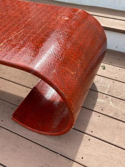 Karl Springer SCROLLED RED TEXTURED COFFEE TABLE IN THE MANNER OF KARL SPRINGER