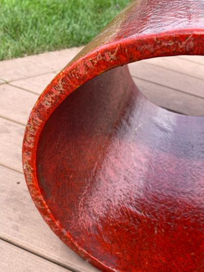 Karl Springer SCROLLED RED TEXTURED COFFEE TABLE IN THE MANNER OF KARL SPRINGER