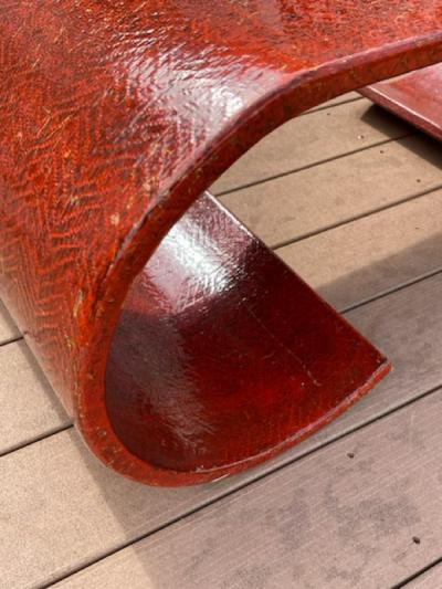 Karl Springer SCROLLED RED TEXTURED COFFEE TABLE IN THE MANNER OF KARL SPRINGER
