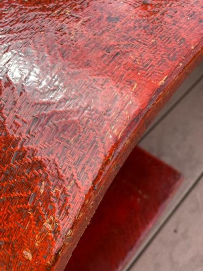 Karl Springer SCROLLED RED TEXTURED COFFEE TABLE IN THE MANNER OF KARL SPRINGER