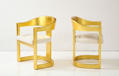 Karl Springer Set of 6 Karl Springer Gold Onassis Chairs with Leather Upholstery 