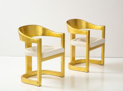 Karl Springer Set of 6 Karl Springer Gold Onassis Chairs with Leather Upholstery 