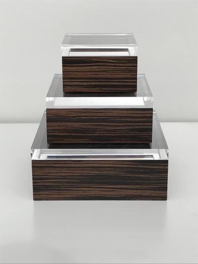 Karl Springer Set of Three Macassar Ebony and Lucite Jewelry Boxes