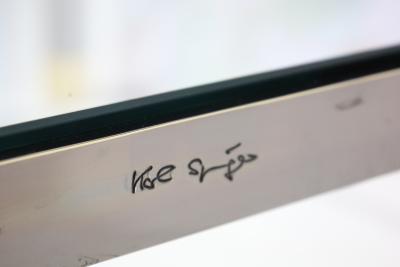 Karl Springer Signed Karl Springer Gunmetal and Brass Cocktail Table 1970s